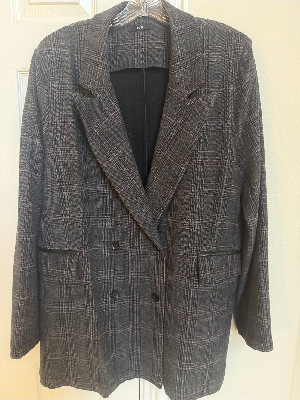 Ruti Women's Gray Plaid Double-Breasted Blazer